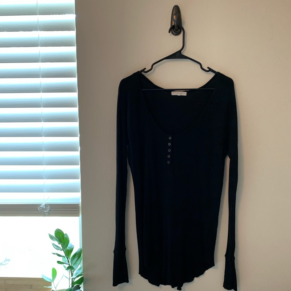 UO Black Swoop Neck Thermal w/ Raw Hem Botttom